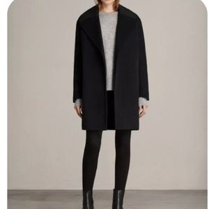 All Saints Wool Blend Black Remi Oversized Coat Size Small $695
